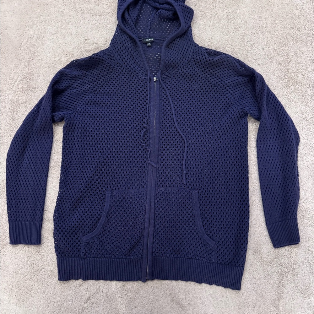 Torrid Knit Navy Blue Hooded Sweater size 0